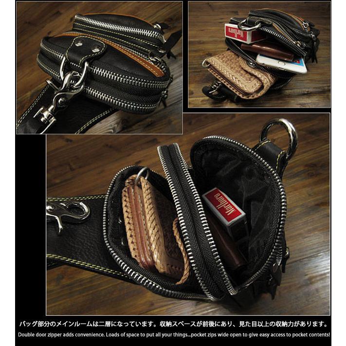 メンズ 本革 レザーウエストポーチ ベルトポーチ ヒップバッグ