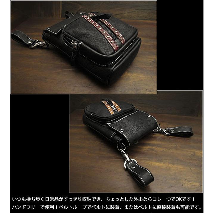 ベルトポーチ ヒップポーチ レザー バッグ 本革 ウエストポーチ (ID