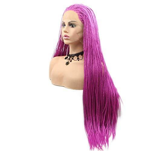 レインヘア26インチアフロアメリカン編み込みウィッグ合成レース前ウィッグボックス編み込みロングローズレッドウィッグ女性用ナチュラルルックウィッグハ 