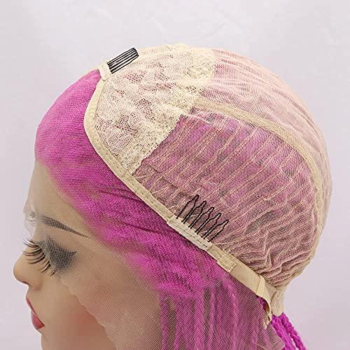 レインヘア26インチアフロアメリカン編み込みウィッグ合成レース前ウィッグボックス編み込みロングローズレッドウィッグ女性用ナチュラルルックウィッグハ 