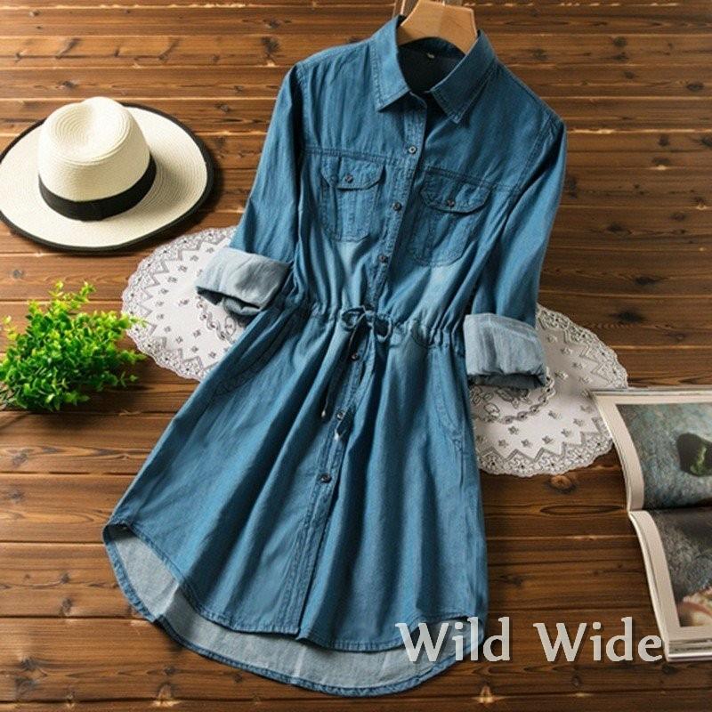 デニムワンピース 40代 秋 コーデ 長袖 デニム チュニック 膝丈 シャツワンピース ベルト付き Aライン 着痩せ カジュアル おしゃれ 通勤 Ol Sun ワイルド ワイド 通販 Yahoo ショッピング