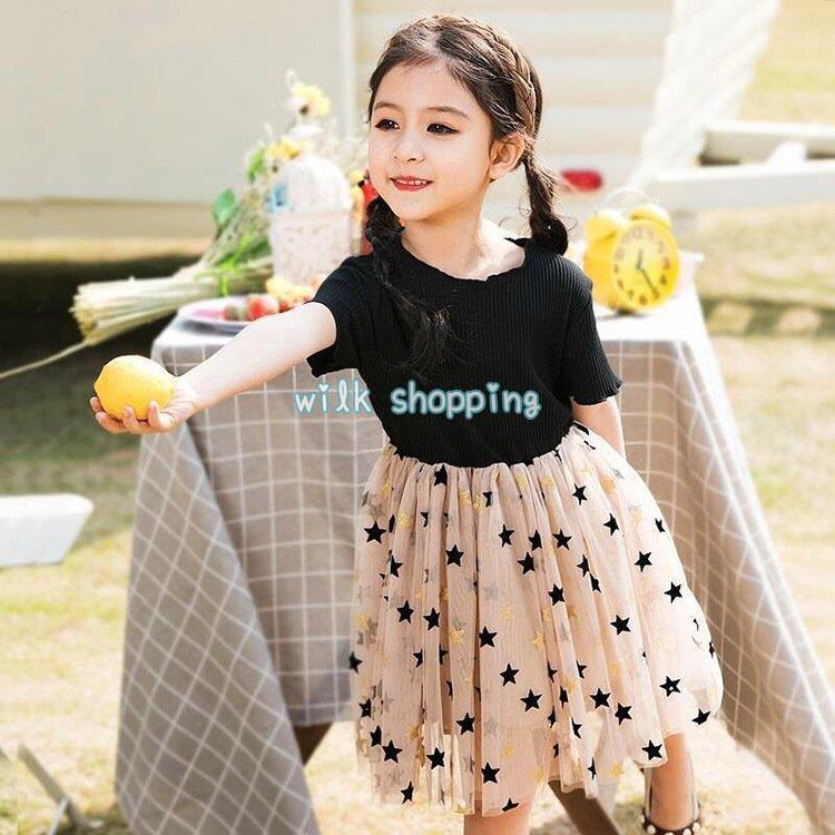 女の子 キッズ ワンピース スカート ピアノ発表会 カジュアル キラキラ 結婚式 セレモニードレス 夏 発表会 舞台 衣装 星柄 110 160 プレゼント 誕生日 ギフト | ブランド登録なし | 05