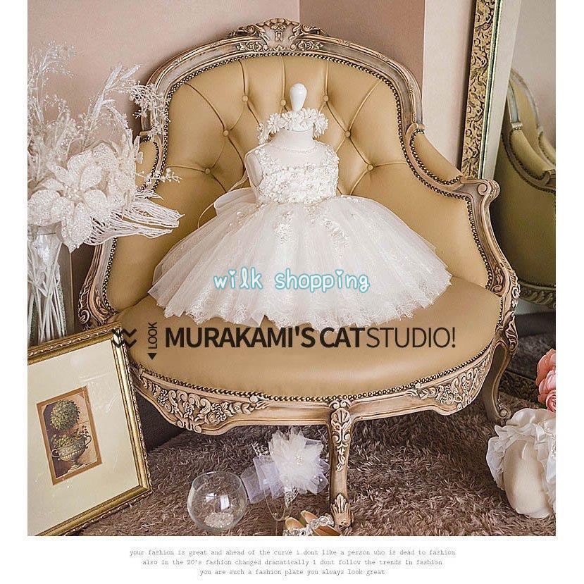 ベビードレス 結婚式 新生児 女の子 ベビー 赤ちゃん 発表会 セレモニードレス 花 リボン白ドレス ワンピース 子供ドレス 誕生日 七五三 プレゼント | ブランド登録なし | 01