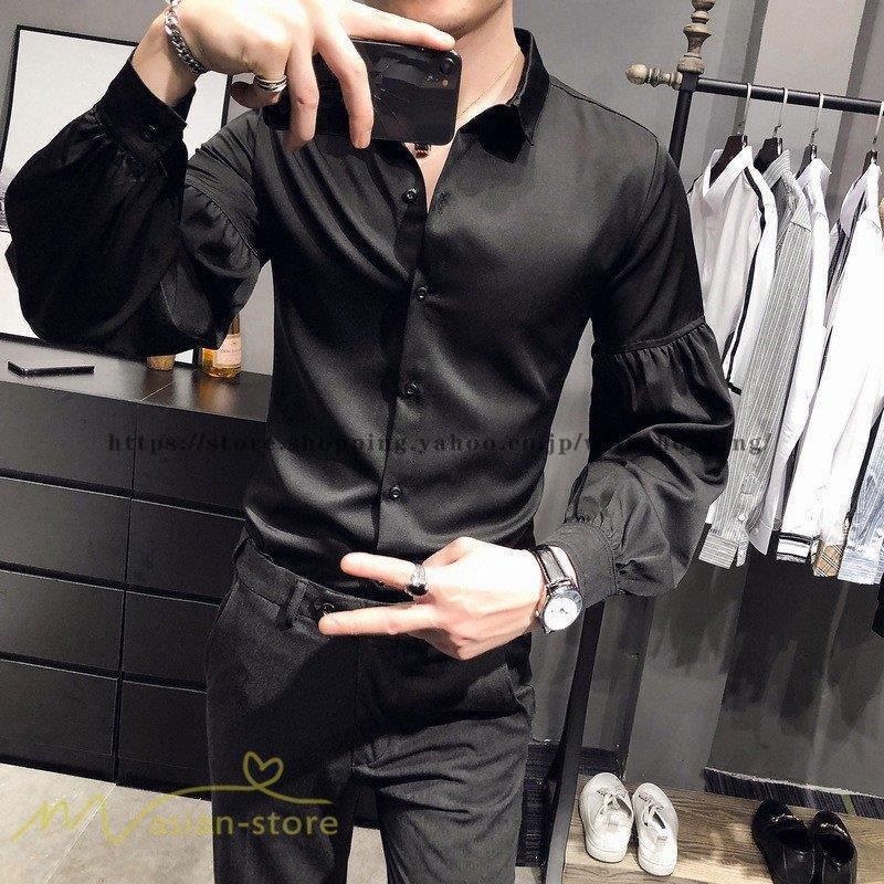 シャツ メンズ 長袖 開襟 カジュアル トップス パフスリーブ 長袖シャツ メンズシャツ 白シャツ 黒シャツ ビジネス 大人 着痩せ おしゃれ 大きいサイズ 無地 Kk0110 Linuo9 Wilk Shopping 通販 Yahoo ショッピング