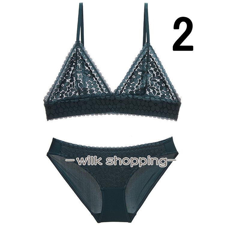 ⭐︎最終値下　試着のみ ブラ　ブラック、グレー2枚セット ノンワイヤーブラ インナー 透けブラ 総レース ショーツセット