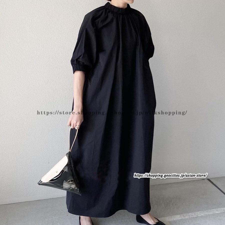 春夏コーデ❤️レディース　ロング丈ワンピース　エレガント　スタンドカラー　長袖 春夏コーデ❤️レディース長袖Vラインロング丈ワンピースエレガント