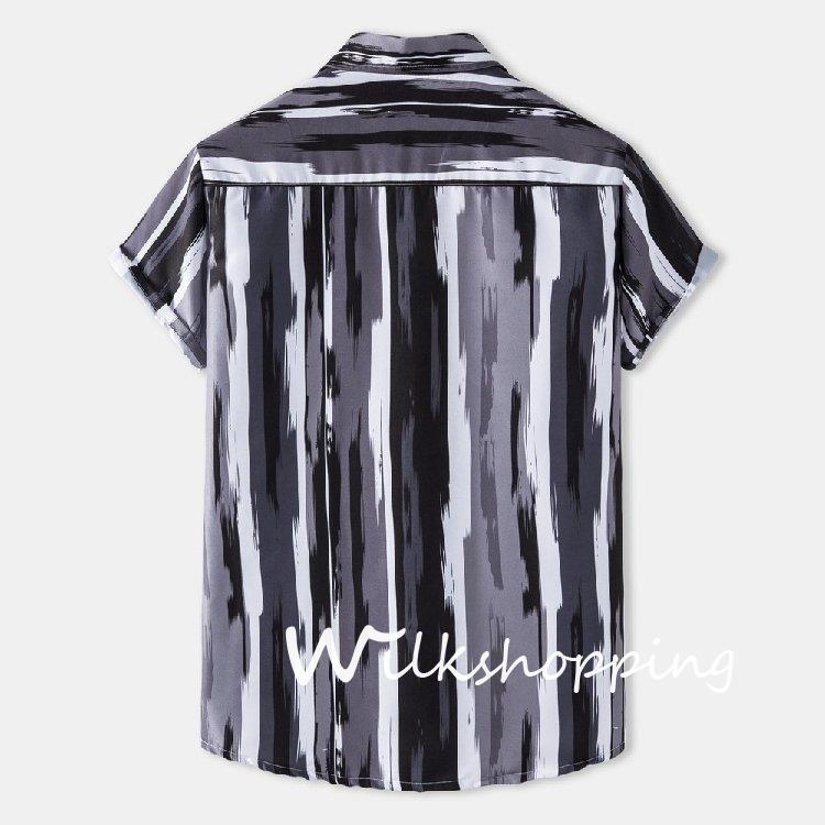 アロハシャツ メンズ ボタニカル ストライプ 半袖シャツ