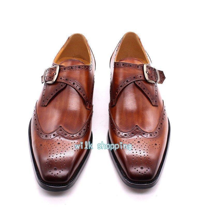 ビジネスシューズ モンクストラップ ウイングチップ 穴飾り メンズ