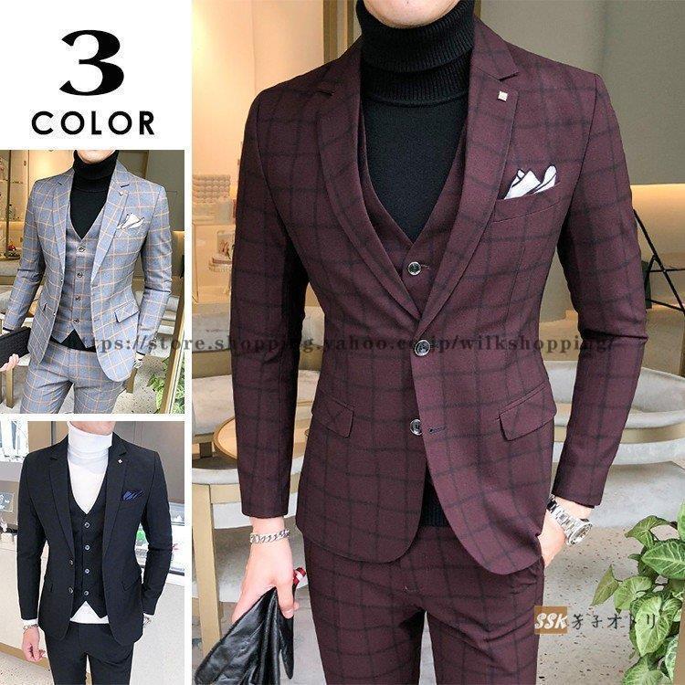 スリムスーツ スリーピーススーツ メンズ スーツ チェックスーツ 3ピーススーツ メンズファッション チェック柄 フォーマル スーツ フォーマル 通勤 結婚式 Kk0622 Lvlv746 Wilk 紳士服 Shopping 卒業式