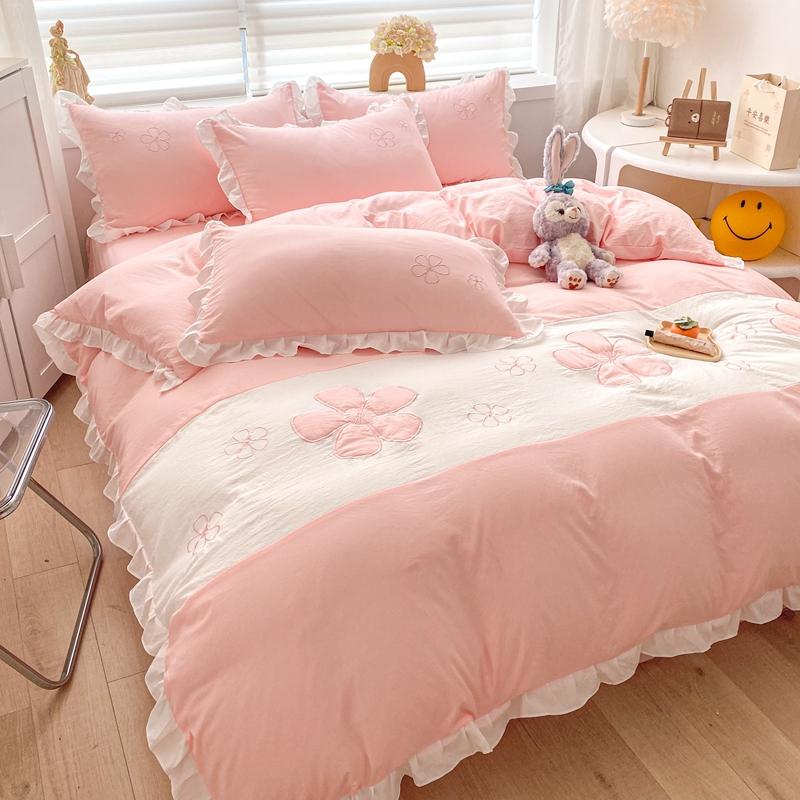 韓国風 布団カバーセット 姫系 可愛い 掛け布団カバー フラットシーツ シーツカバー ベッドカバー 枕カバー ベッドスカート 通気 防菌 防ダニ 人気新品