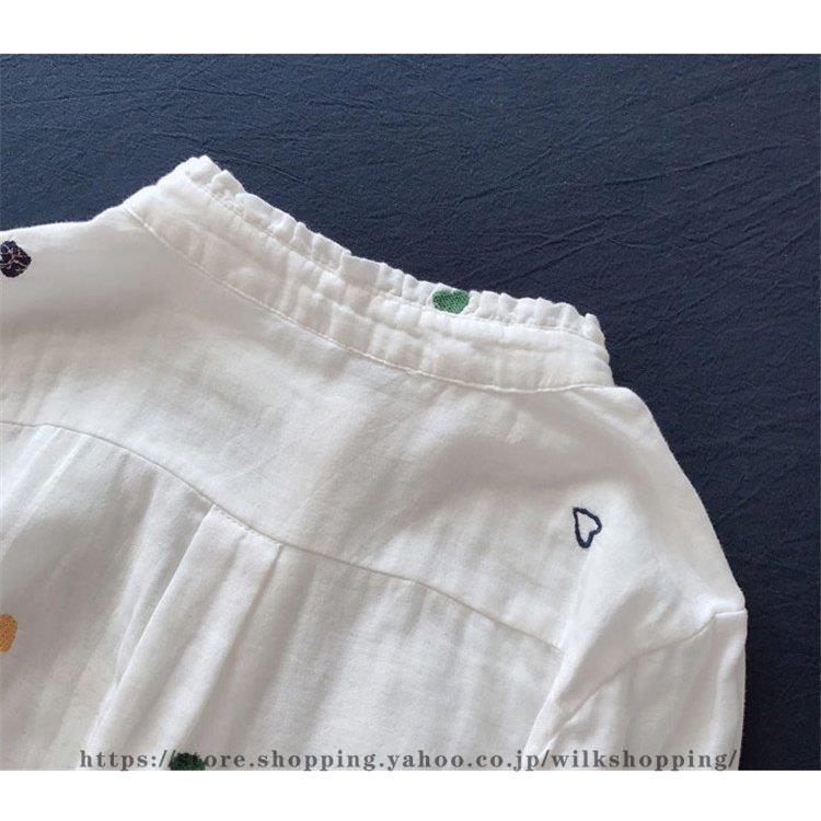 トップス シャツ ブラウス トップス レディース 前後差 前開き 長袖 柄 2層 ガーゼ コットン 刺繍 ボタンデザイン ゆったり シンプル カジュアル 可愛い 春 秋 | ブランド登録なし | 11