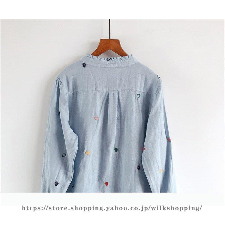 トップス シャツ ブラウス トップス レディース 前後差 前開き 長袖 柄 2層 ガーゼ コットン 刺繍 ボタンデザイン ゆったり シンプル カジュアル 可愛い 春 秋 | ブランド登録なし | 12