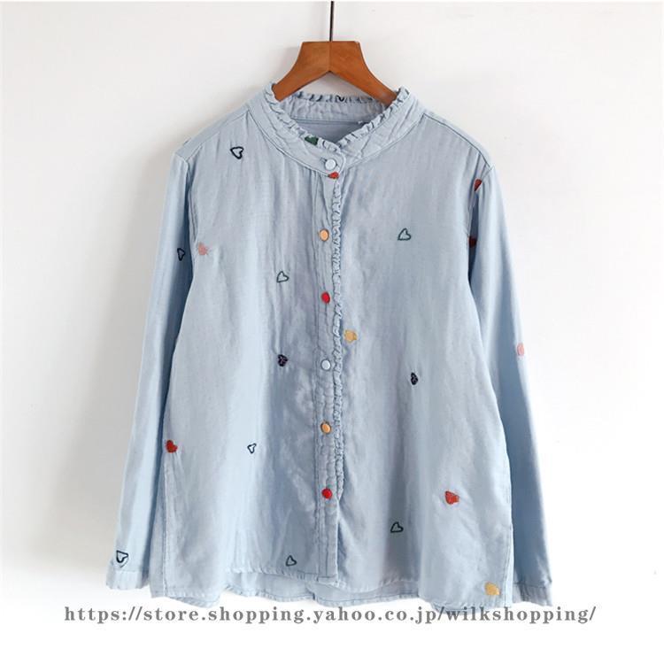 トップス シャツ ブラウス トップス レディース 前後差 前開き 長袖 柄 2層 ガーゼ コットン 刺繍 ボタンデザイン ゆったり シンプル カジュアル 可愛い 春 秋 | ブランド登録なし | 15