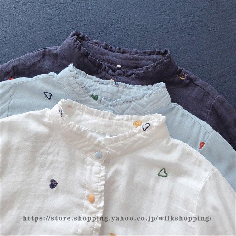 トップス シャツ ブラウス トップス レディース 前後差 前開き 長袖 柄 2層 ガーゼ コットン 刺繍 ボタンデザイン ゆったり シンプル カジュアル 可愛い 春 秋 | ブランド登録なし | 04