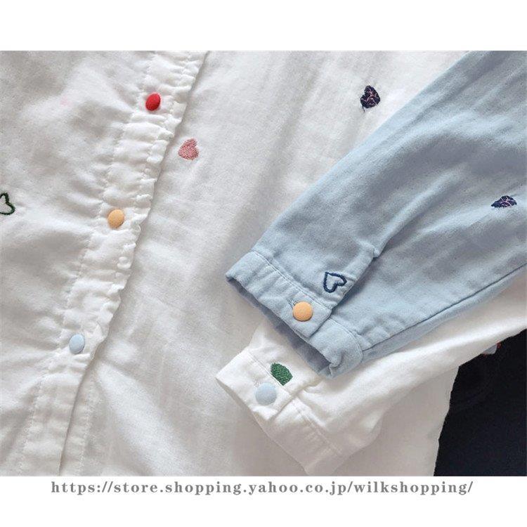 トップス シャツ ブラウス トップス レディース 前後差 前開き 長袖 柄 2層 ガーゼ コットン 刺繍 ボタンデザイン ゆったり シンプル カジュアル 可愛い 春 秋 | ブランド登録なし | 07