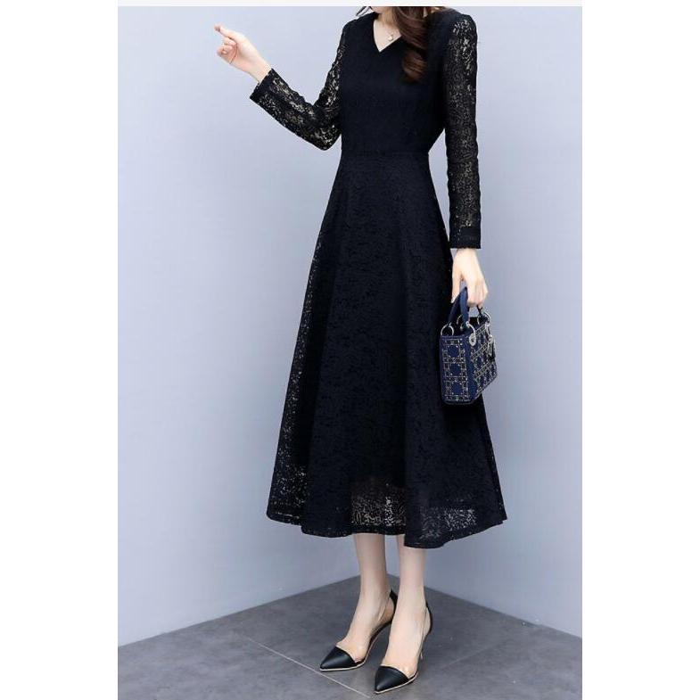 パーティードレス 結婚式 40代 20代 ロング丈 袖あり 長袖 韓国風