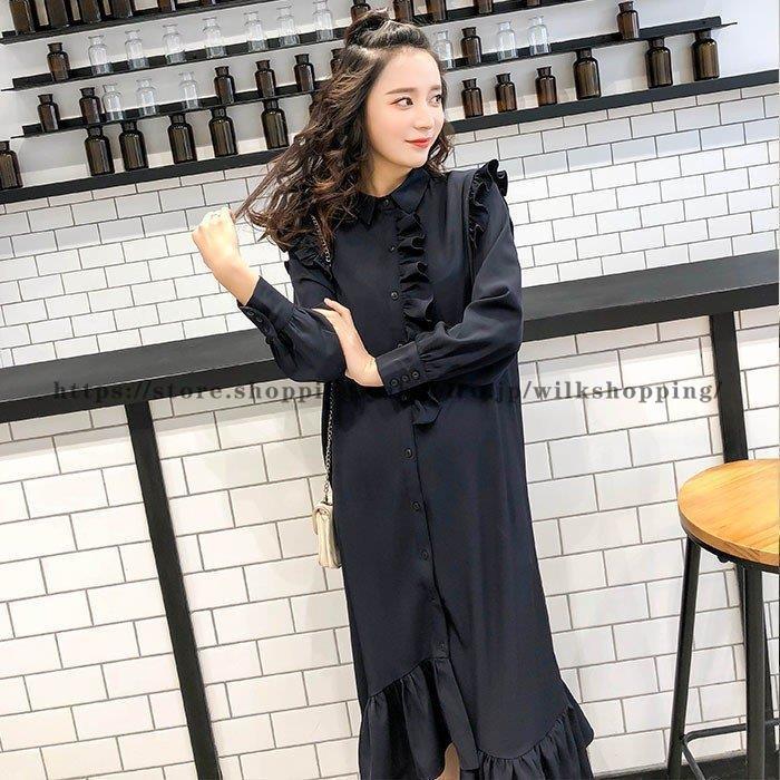 まとめ買い ワンピース 大きいサイズ 秋 春服 春 上品 お呼ばれ 二次会 きれいめ カジュアル 大人可愛い フリル 体型カバー ブラック 黒 長袖 ロング丈 シャツワンピース ワンピース サイズ 5xl Vesismin Com