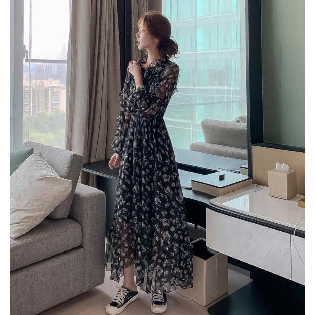 シースルー 花柄 ワンピース レディース ロングワンピース 長袖 シースルー 花柄 ワンピース レディース ロングワンピース 長袖