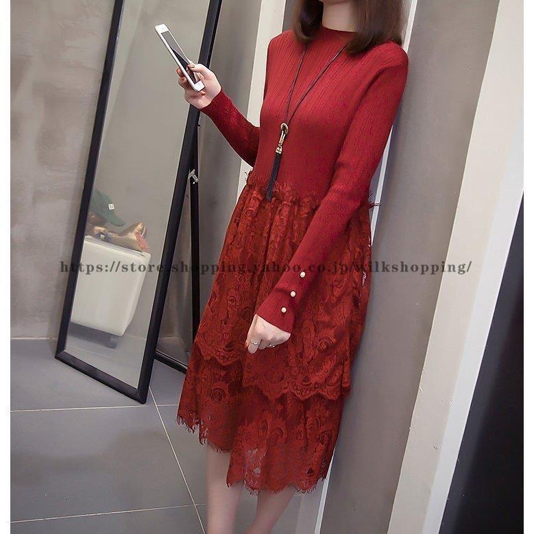 切り替え ニットワンピース レース 大きいサイズ 3l 4l 5l 黒 赤 ティアード ワンピース レディース 長袖 秋 冬 ミモレ丈 ハイネック 無地 大人可愛い きれいめ Kk0925 Ertn Wilk Shopping 通販 Yahoo ショッピング