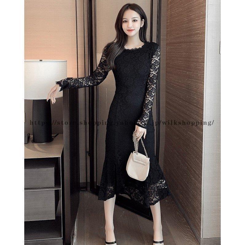 マーメイドドレス パーティードレス 結婚式 お呼ばれドレス 韓国 代 30代 40代 ワンピース フォーマル ミモレ 長袖 黒 総レース 大きいサイズ Kk0925 Ertn Wilk Shopping 通販 Yahoo ショッピング