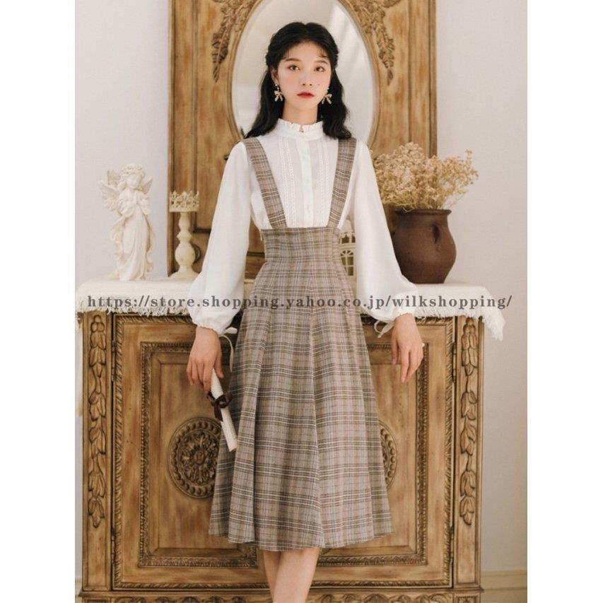 ジャンパースカート チェック柄ワンピース コーデセット セットアップ レディース オールインワン サロペット スカート シャツブラウス 長袖 大きいサイズ Kk0925 Ertn Wilk Shopping 通販 Yahoo ショッピング