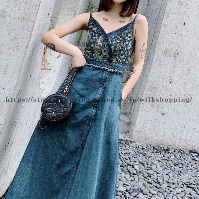 日本産 ロングワンピース 大きいサイズ 夏 ワンピース デニム キャミソ ウエストマーク 刺繍 切り替え レディース キャミワンピ キャミソール ワンピース ロングワンピース 大きいサイズ 夏 ワンピース デニム ワンピース チュニック Samoobrona Poznan Pl