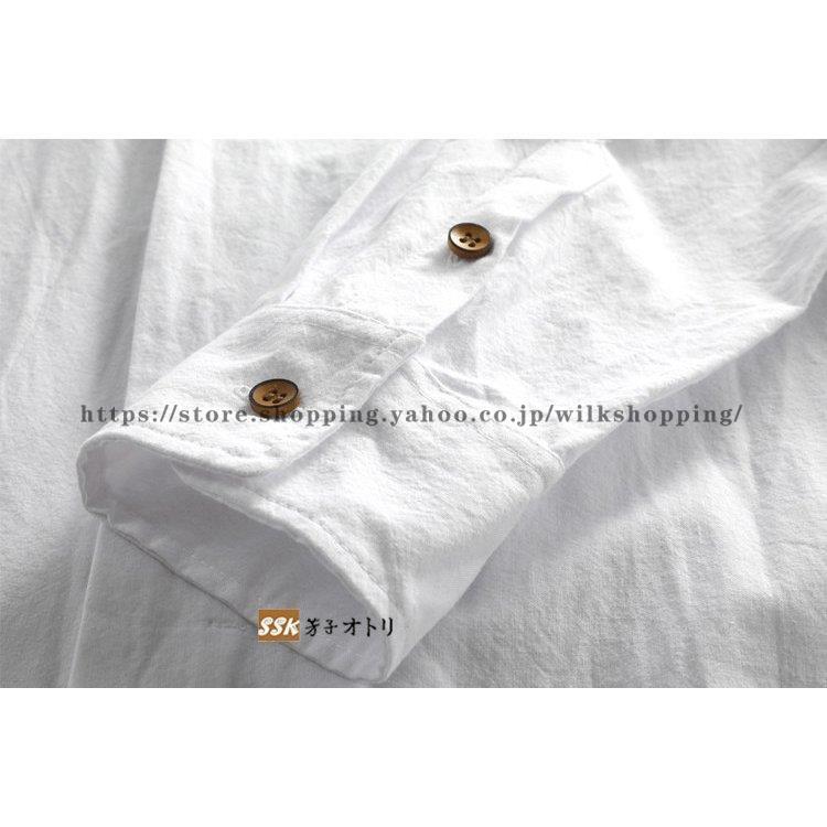リネンシャツ メンズ 長袖 カジュアルシャツ 綿麻 無地シャツ 立ち襟 30代 40代 50代 春服 秋服 リネンシャツ メンズ 長袖 カジュアルシャツ 綿麻 無地シャツ 立ち襟