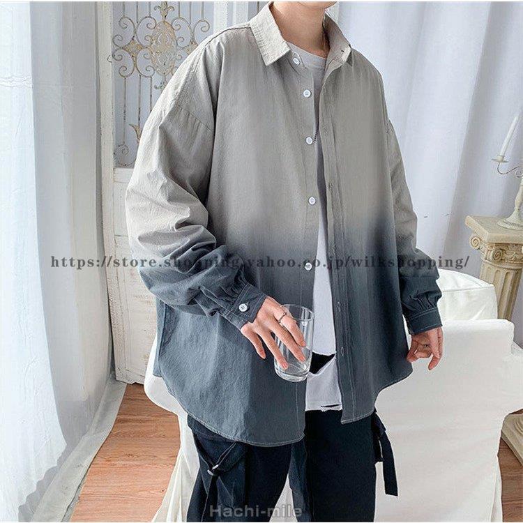 シャツ メンズ 長袖シャツ 絞り染め グラデーション ゆったり