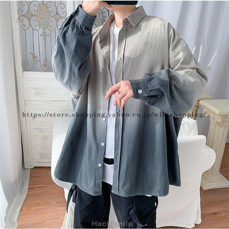 シャツ メンズ 長袖シャツ 絞り染め グラデーション ゆったり