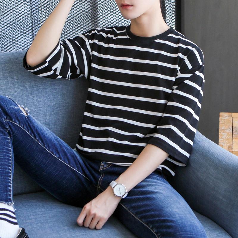 七分袖Tシャツ メンズ Tシャツ クルーネック ゆったり ボーダーTシャツ