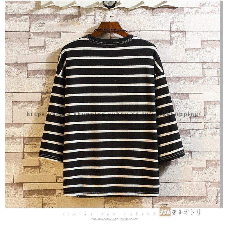 日本人気超絶の Tシャツ カットソー 七分袖tシャツ メンズ Tシャツ クルーネック ゆったり ボーダーt 七分袖tシャツ メンズ Tシャツ クルーネック ゆったり ボーダーtシャツ トップス 7分袖 夏 サマー カジュアル Www Threeriversofs Com