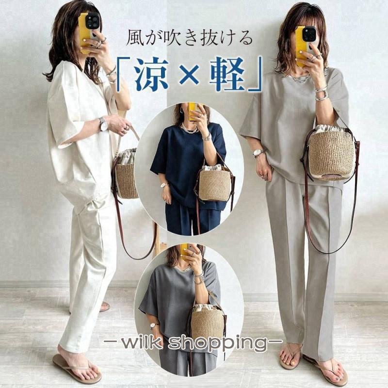 セットアップ レディース 夏服 トップス ブラウス 丸首 中袖 プル