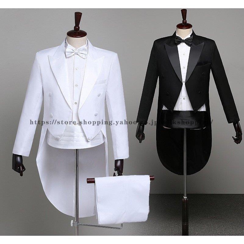 メンズタキシード スーツセット 黒 白 燕尾服 4点セット 演奏会 演出