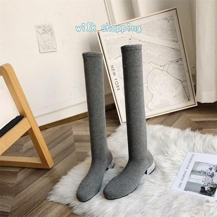 ソックスブーツ ロングブーツ レディース ブーツ ロング丈 ローヒール