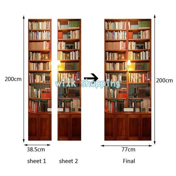 ドアステッカー トリックアート 本棚風 だまし絵シール ビンテージ家具 骨董品 本棚柄壁紙 インテリア DIY｜wilkshopping｜05