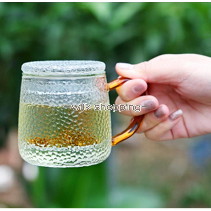 茶碗マグカップ カップ 型板グラス 石目調 取っ手付き 茶こし付き 蓋