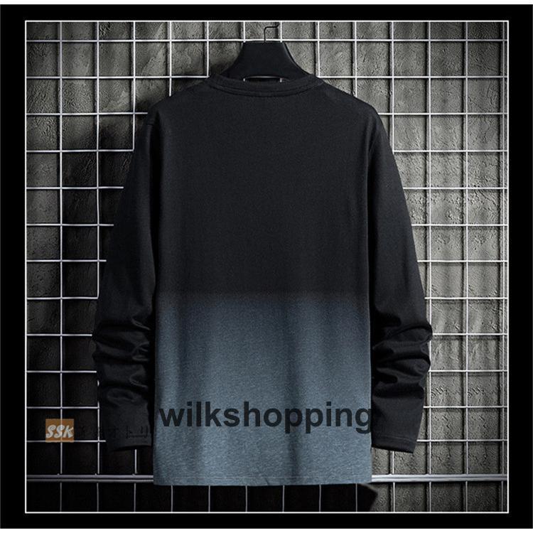 長袖Tシャツ グラデーションtシャツ Tシャツ メンズ 秋服 ロングTシャツ トップス ロンTカットソー クルーネック｜wilkshopping｜11