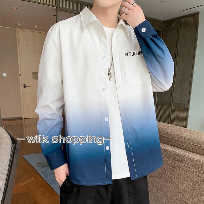 カジュアルシャツ シャツ メンズ 秋服 グラデーションシャツ トップス 
