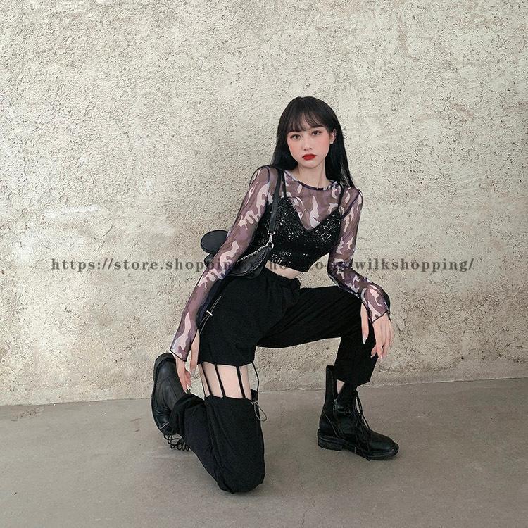 韓国 ダンス衣装 レディース セットアップ メッシュ トップス