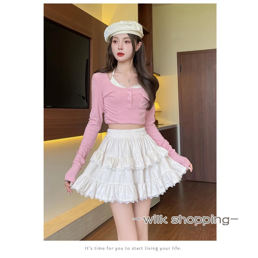 2024年モデル✨新品タグ付 LRLクリンクルジョーゼット ティアード スカート ジョーゼットサイドプリーツロングスカート スカート レディース