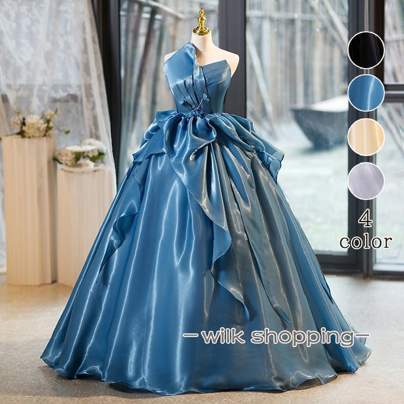 カラードレス ブルー ブラック シャンパン グレー ロングドレス 結婚式  