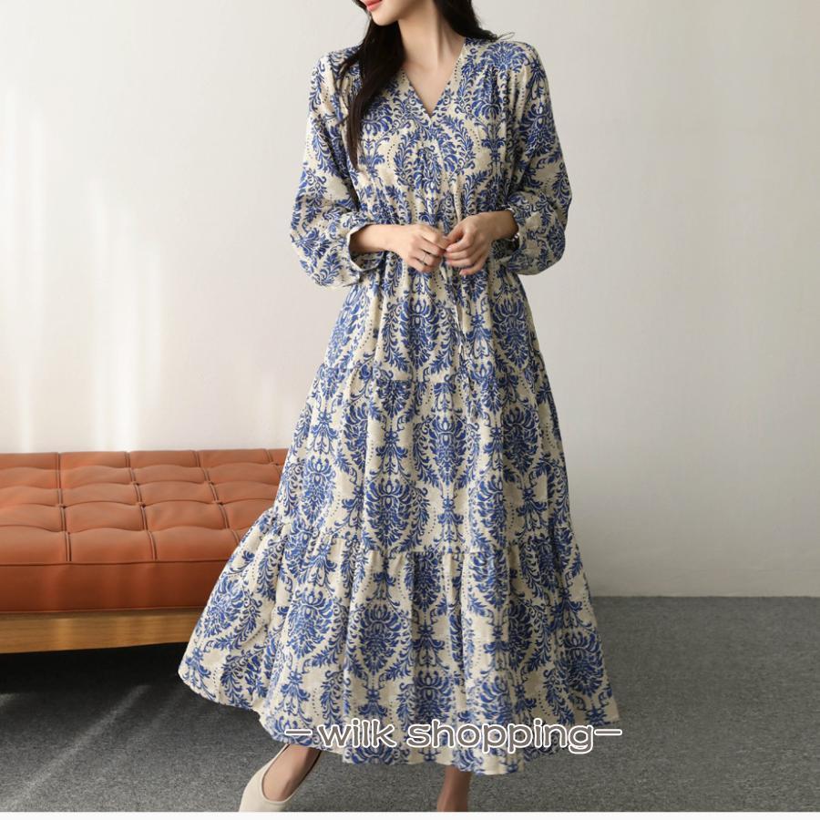 ワンピース レディース 秋服 長袖40代 上品50代 ロングワンピース 春秋 