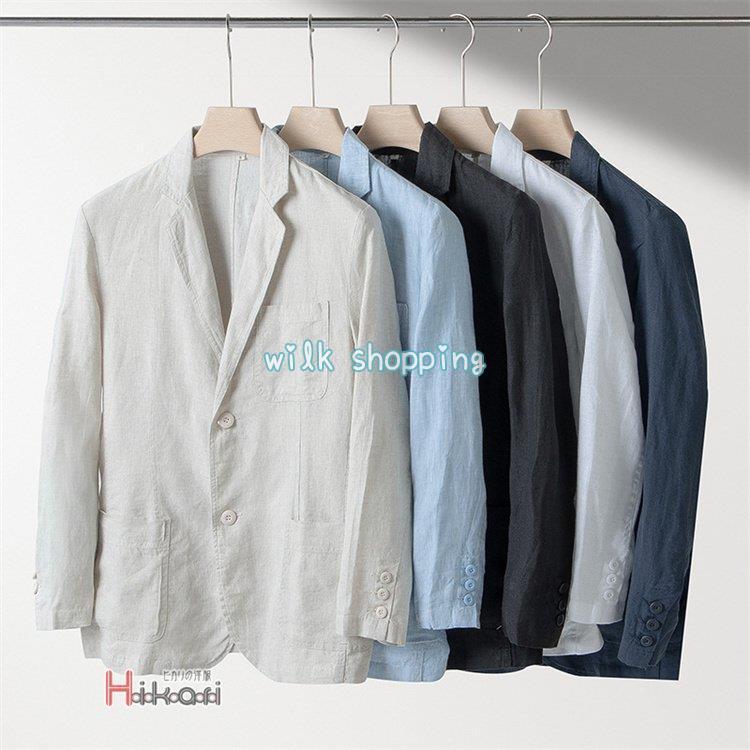 テーラードジャケット メンズ 夏 長袖 ブレザー リネンジャケット