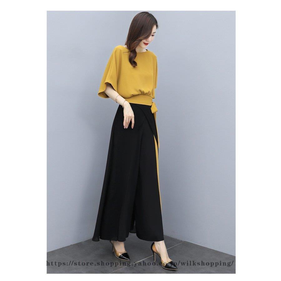 セットアップ レディース 春夏 オシャレセットアップ 半袖ブラウス 九分丈ワイドパンツ シフォン上下セット 韓国風 通勤ol 30代40代 50代大きいサイズ Kk4 Seoo6 Wilk Shopping 通販 Yahoo ショッピング