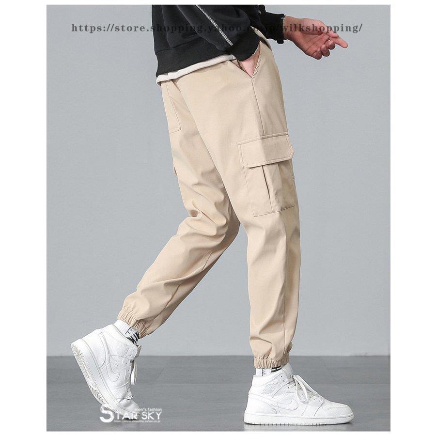 リブパンツ メンズ カーゴパンツ ジョガーパンツ ウエストゴム 無地