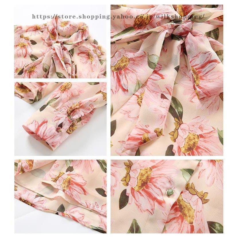 ブラウス トップス 花柄 シフォン とろみ オフィスカジュアル ビジネス