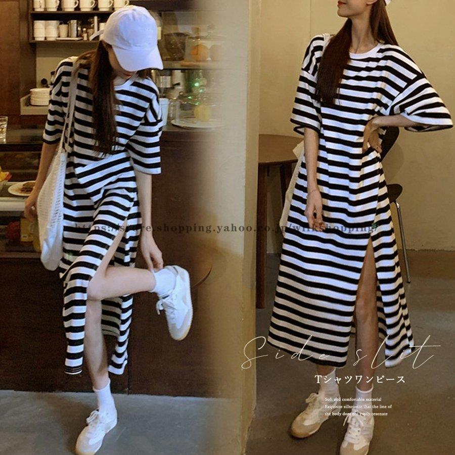 ボーダー柄 Tシャツワンピース 韓国風 Kk912 Lili1460 Wilk Shopping 通販 Yahoo ショッピング