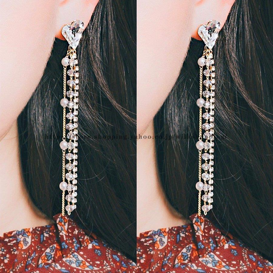 ハート ピアス 赤 ロングピアス レディース ぶらさがり ロング パール 