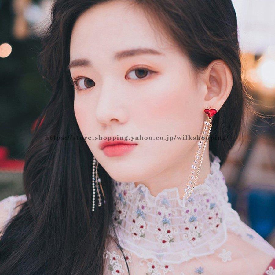 ハート ピアス 赤 ロングピアス レディース ぶらさがり ロング パール