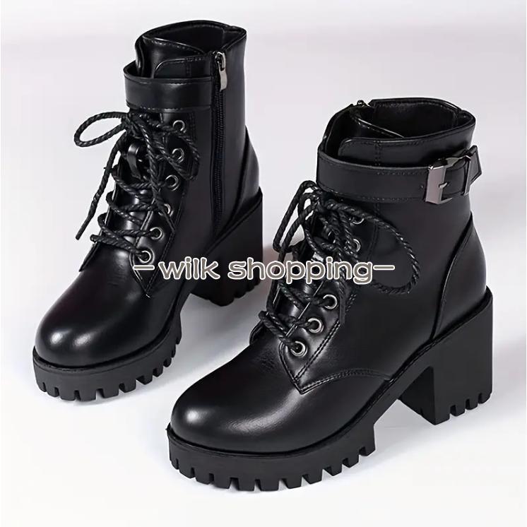 ブーツ レディース ショートブーツ 歩きやすい 厚底ブーツ 編み上げ